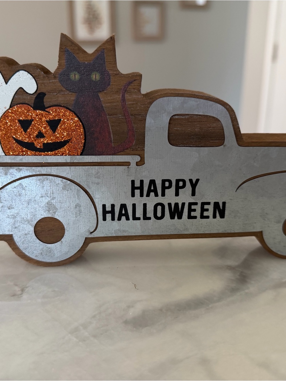 Happy Halloween Wooden Truck Sign - Orange & Black